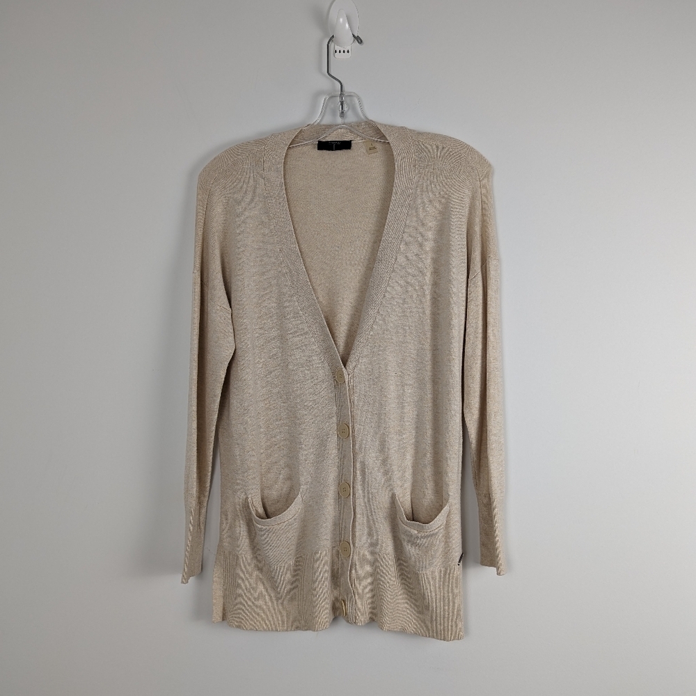 Women's Tahari Beige Longline Cardigan with Pockets Size S